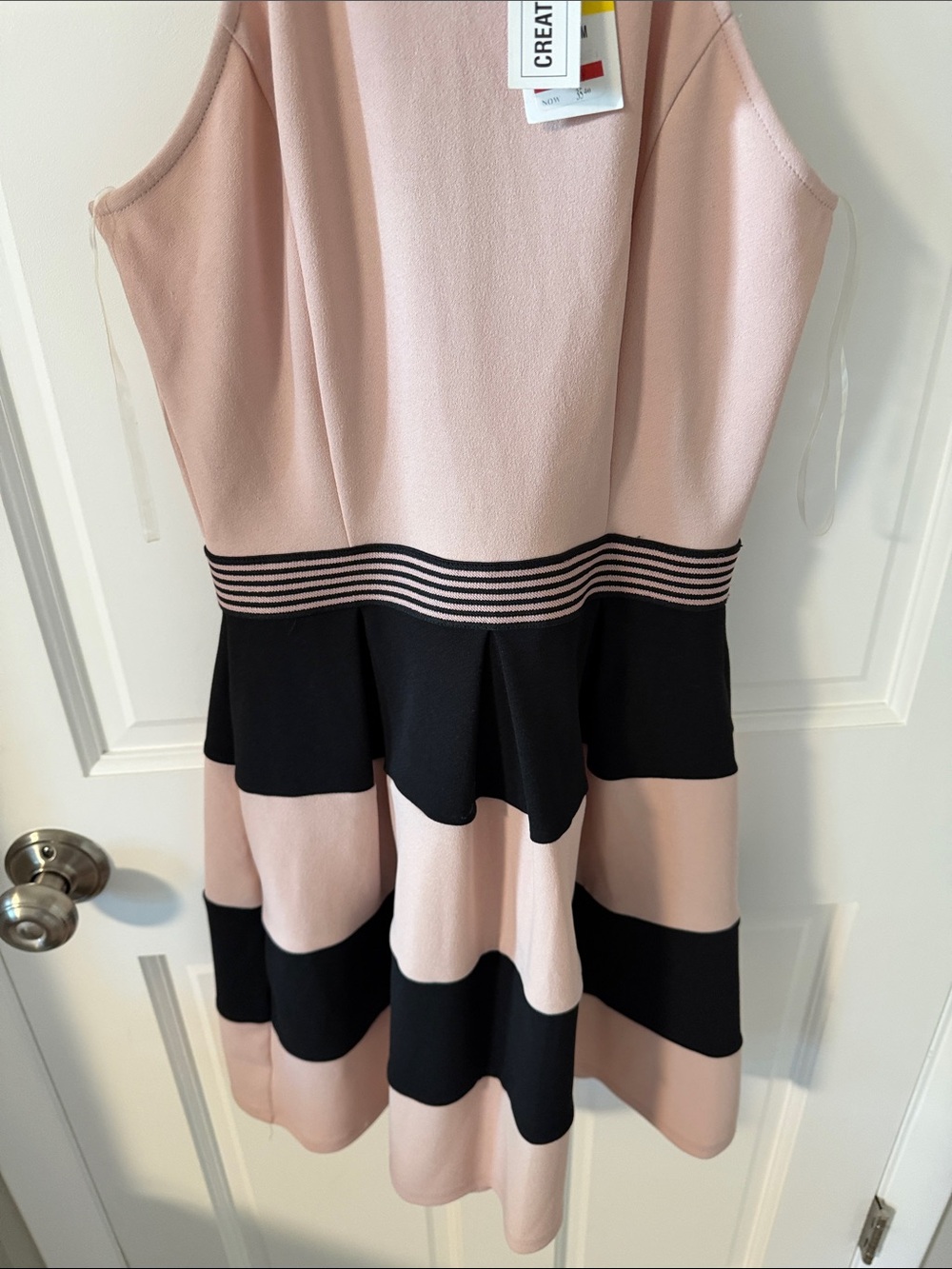Sleeveless Pink and Black Stripe Fit & Flare Dress - Picture 6 of 13